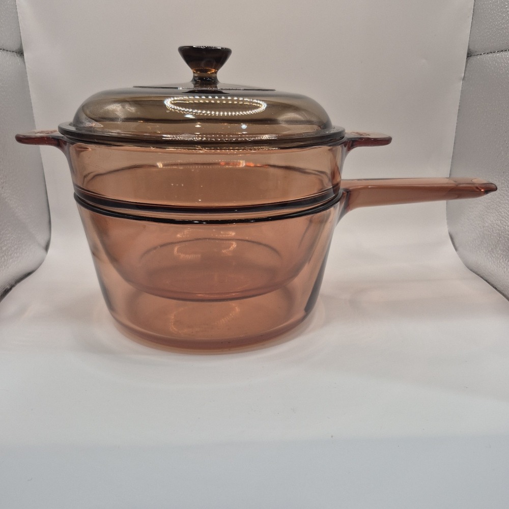 Corning Vision Ware Pyrex Amber Double Boiler ~ V-20-B ~ 1.5 L Pot  & Lid